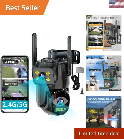 Dual Lens WiFi Security Camera with 2K HD & Night Vision for Outdoor Protection