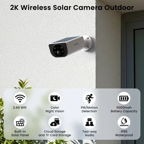 Wansview Solar Battery Powered Wireless Security Camera  Outdoor Home Wifi 2K