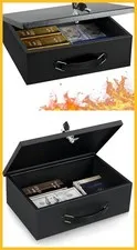 Fireproof Document Box Key Lock Safe Storage for Valuables Passport Cash Tablet