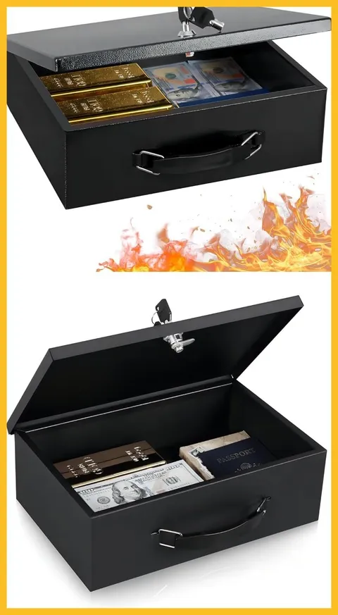 Fireproof Document Box Key Lock Safe Storage for Valuables Passport Cash Tablet