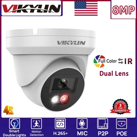 VIKYLIN Dual light Color+IR 8MP Mini Ethernet Camera Built in MIC Onvif Outdoor
