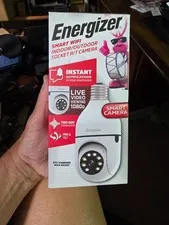 Energizer Smart Wi-Fi Indoor Outdoor Bulb Socket P/T Camera White Easy Setup