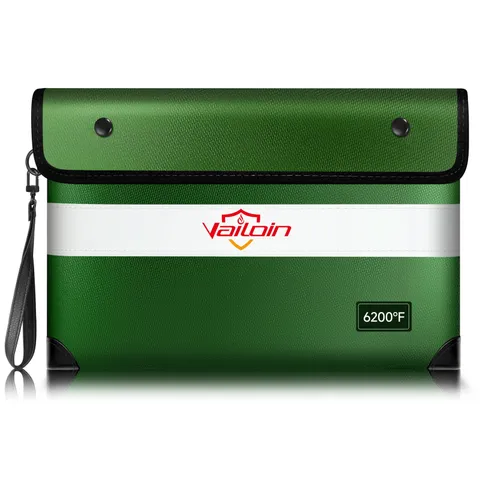 Green Fireproof Money Bag Cash 11x7.7 Inch Insulated Waterproof Document