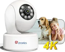 4K 8MP Indoor Security Camera, Auto Tracking, Dual Band Wifi, 65Ft IR Night Visi