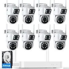 Dual Lens PTZ Security Cameras System Wireless 10CH NVR 500GB Home Outdoor lot