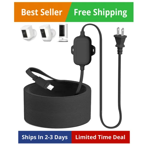 30ft Power Adapter Compatible with Spotlight Cam Plus/Pro Battery, Long Flat ...