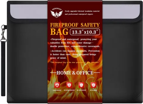 Fireproof Money Bag for Cash 13.3"X10.3", Fireproof Document Bag & Passport Hold