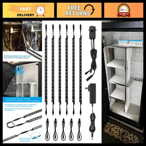 12" LED Motion Sensor Light Kit - 6pcs Linkable Gun Safe Lights, 900LM, 5000K