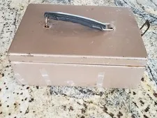Vintage Rockaway Safe | Lock Box (no key) | Tan Brown Metal | Fireproof