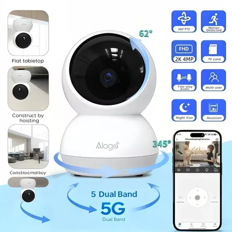 2K 4MP 360° Panoramic View 5G/2.4G WiFi Home Security Camera, ABS Resin, AI Moti