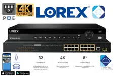 Lorex N882A38B NVR 32 Channel 16 PoE Port 4K 2x4TB IP Ultra Pro Series Security