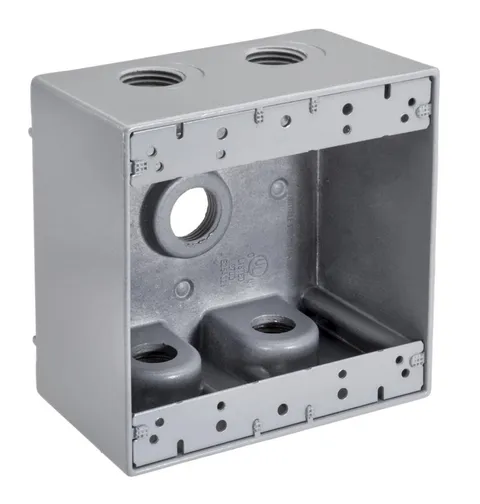 Topaz WDB25100 1" 5 Hole Double Gang Deep Weatherproof Box, Gray 1", 