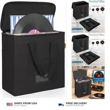 Vinyl Record Storage Box, Record Organizer Storage Bag Stores 35-50 LPs | Col...