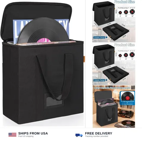 Vinyl Record Storage Box, Record Organizer Storage Bag Stores 35-50 LPs | Col...
