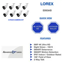 Lorex E893AB 4K  Bullet Camera 8-Pack Kit