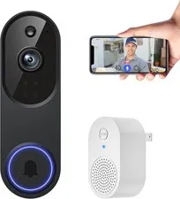 Wireless Video Doorbell Camera with Receiver, AI Human Detection, 2-Way Talk, Ni