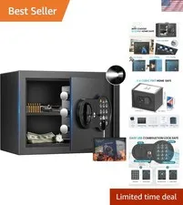 9.84'' Tall Small Safe Box, Home Safes with Removable Shelf, Fireproof Bag an...