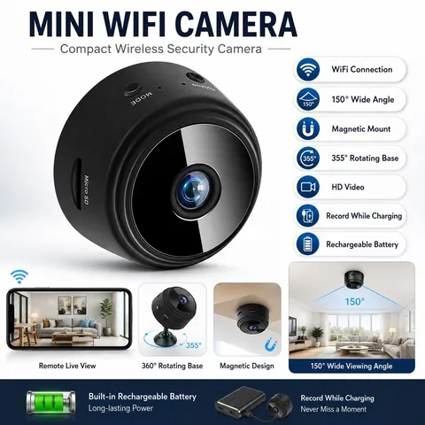 Mini Camara Oculta Espia De Seguridad WiFi 1080P Inalambrica Con Audio y Video