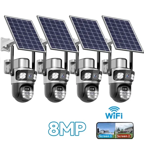 4K Dual Lens Security Cameras Wireless Outdoor, 5Ghz 2.4Ghz Wifi Solar Powered C