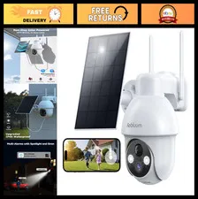 Wireless Outdoor Security Camera 2K, Solar Battery-Powered 360° PTZ, Color Night