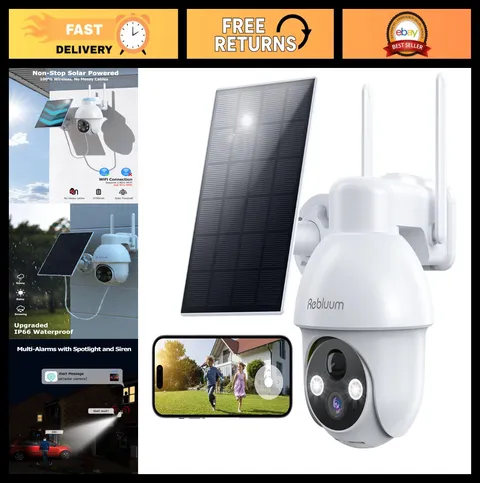 Wireless Outdoor Security Camera 2K, Solar Battery-Powered 360° PTZ, Color Night