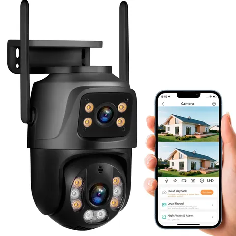 6MP Outdoor Security Camera, 360°PTZ Surveillance System, Dual Lens Linkage 2...