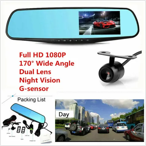 1080P 4.3"Car Dash Camera Dual Cam Vehicle Front Rear DVR Lens HD Video Recorder