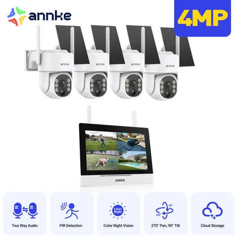 ANNKE Wireless 7" Monitor 4MP PT Security Camera System Solar Powered 2-Way Talk