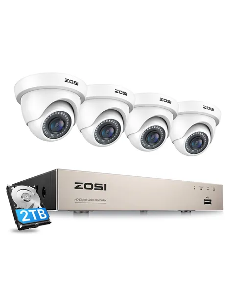 ZOSI H.265+ 8CH 5MP Lite DVR 1080p Outdoor Home Security Camera System Wired 2TB