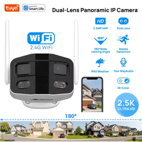 Tuya 4MP 2.5K Dual Lens Security Camera 180° Night Vision Two Way Talk US Plug