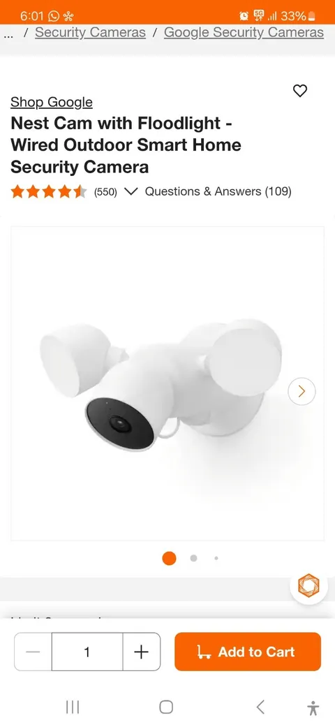 Google Nest Cam with Floodlight Wired Wi-Fi 1080p IP Camera White Outdoor/Indoor