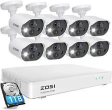 ZOSI C303 8CH 5MP H.265+ Home Security Color Night Vision Cameras System 1TB HDD