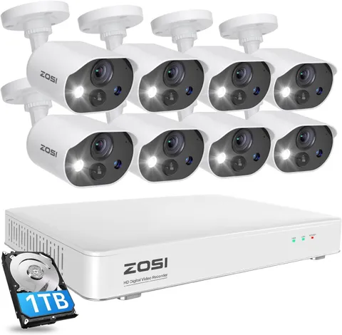 ZOSI C303 8CH 5MP H.265+ Home Security Color Night Vision Cameras System 1TB HDD