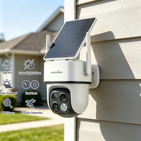 Wansview Dual-Cam Wireless Solar Security Camer Outdoor 360°PTZ Human Detection