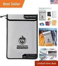 Certified Fireproof Document Organizer with Two Pockets, 2000°F Protection