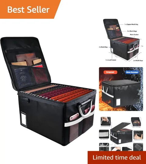 Zipper Closure Fireproof Document Box - Portable & Water-Resistant Organizer