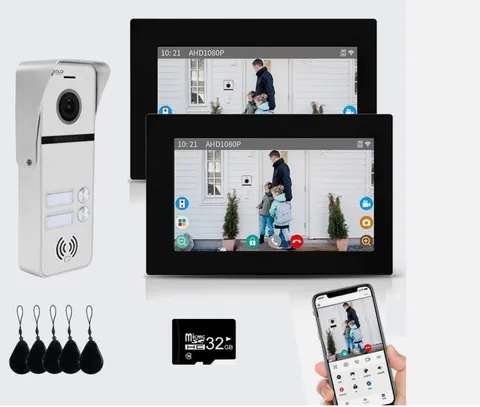 Wired Apartment Video Intercom System 2 Units 7 Inches Touch Monitor Wireless