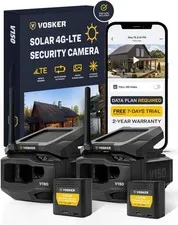 (2-Pack) Vosker V150 Outdoor Solar LTE Cellular Security Camera w/ Night Vision