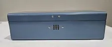 New Vintage Durham Policy Box Steel Combination Lock Box Blue Baked Enamel NICE