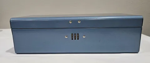 New Vintage Durham Policy Box Steel Combination Lock Box Blue Baked Enamel NICE
