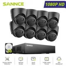 SANNCE 5in1 8CH DVR 1080P CCTV Security Camera System AI Human Detection H.265+