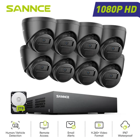 SANNCE 5in1 8CH DVR 1080P CCTV Security Camera System AI Human Detection H.265+