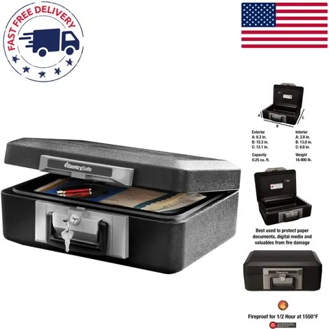 Fireproof Safe Box with Key Lock - Secure Storage for Money & Jewelry