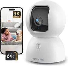 3K Indoor Camera with 64GB Card, Human/Pet/Facial AI Detection, Dog/Cat/Pet Came