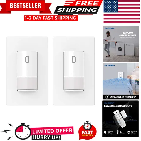 Smart Motion Activated Light Switch - 2 Pack, PIR Infrared Control,  Certified