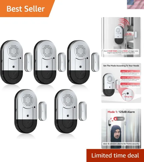 125dB Wireless Door Window Alarms - 5 Pack with Volume Control for Kids Safety