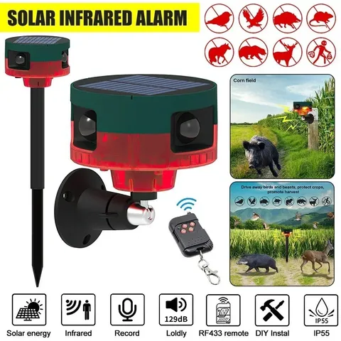Solar Alarm LED Strobe Light Infrared Motion Sensor Detector for Home, Farm,Yard