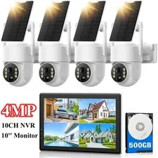 Home CCTV 4MP Outdoor Dome Solar Wireless Security Camera System with Monitor