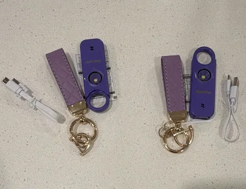 Purple Personal Attack Alarm Vibration Sensor Flashlight Keyring Lanyard USB