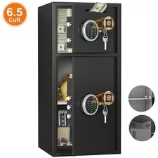 6.5 Cub Fingerprint Safe with Deposit Slot & Dual Alarm, Dual Door Home Safe Box